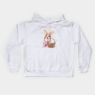 Happy easter corgi bunny dog Kids Hoodie